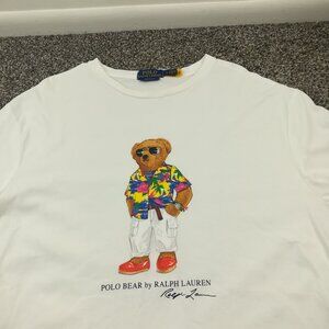 Polo Ralph Lauren T-Shirt Hawaiian Shirt Bear White Mens Large Classic Fit
